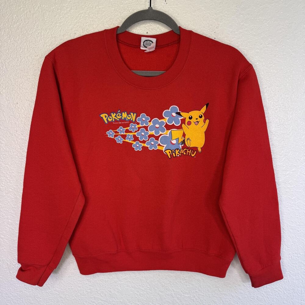 Vintage Pokemon Sweatshirt Kids Pikachu 1992 Fleece Pullover Crewneck Youth 90s